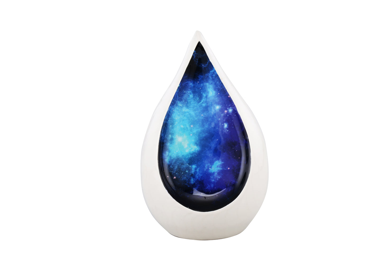 Urns of Dignity Everlasting Teardrop Cremation Urns, Urn for Human Ashes, Funeral, Adult urn 200 Cubic Inches with Velvet Bag-White Blue