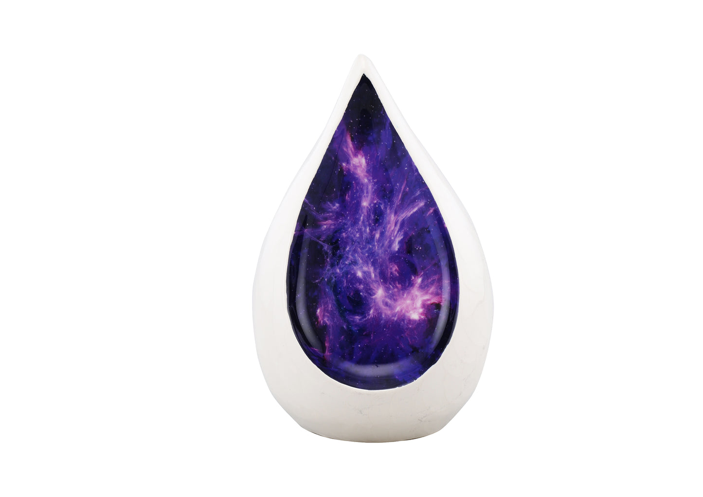 Urns of Dignity Everlasting Teardrop Cremation Urns, Urn for Human Ashes, Funeral, Adult urn 200 Cubic Inches with Velvet Bag-White Purple.