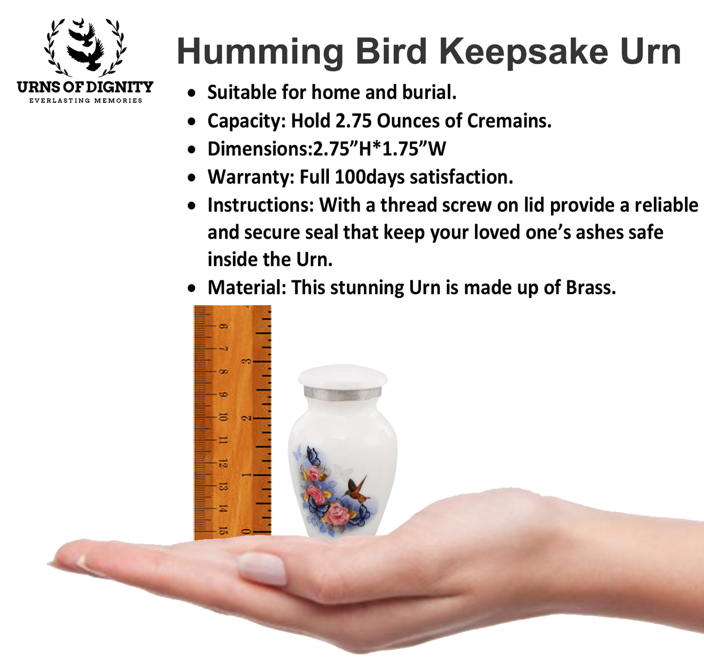 Urns of Dignity Cremation Urn Humming Bird Keepsake Urn for Human Ashes – Keepsake Urn for Funeral, Columbarium or Home, Cremation Urns for Human Ashes. (Butterfly with Humming Bird KS4)