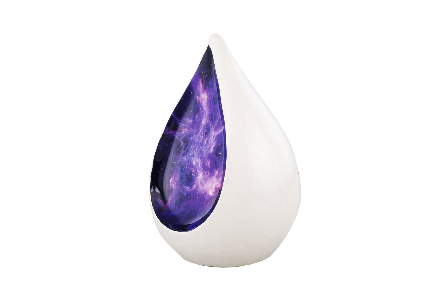 Urns of Dignity Everlasting Teardrop Cremation Urns, Urn for Human Ashes, Funeral, Adult urn 200 Cubic Inches with Velvet Bag-White Purple.