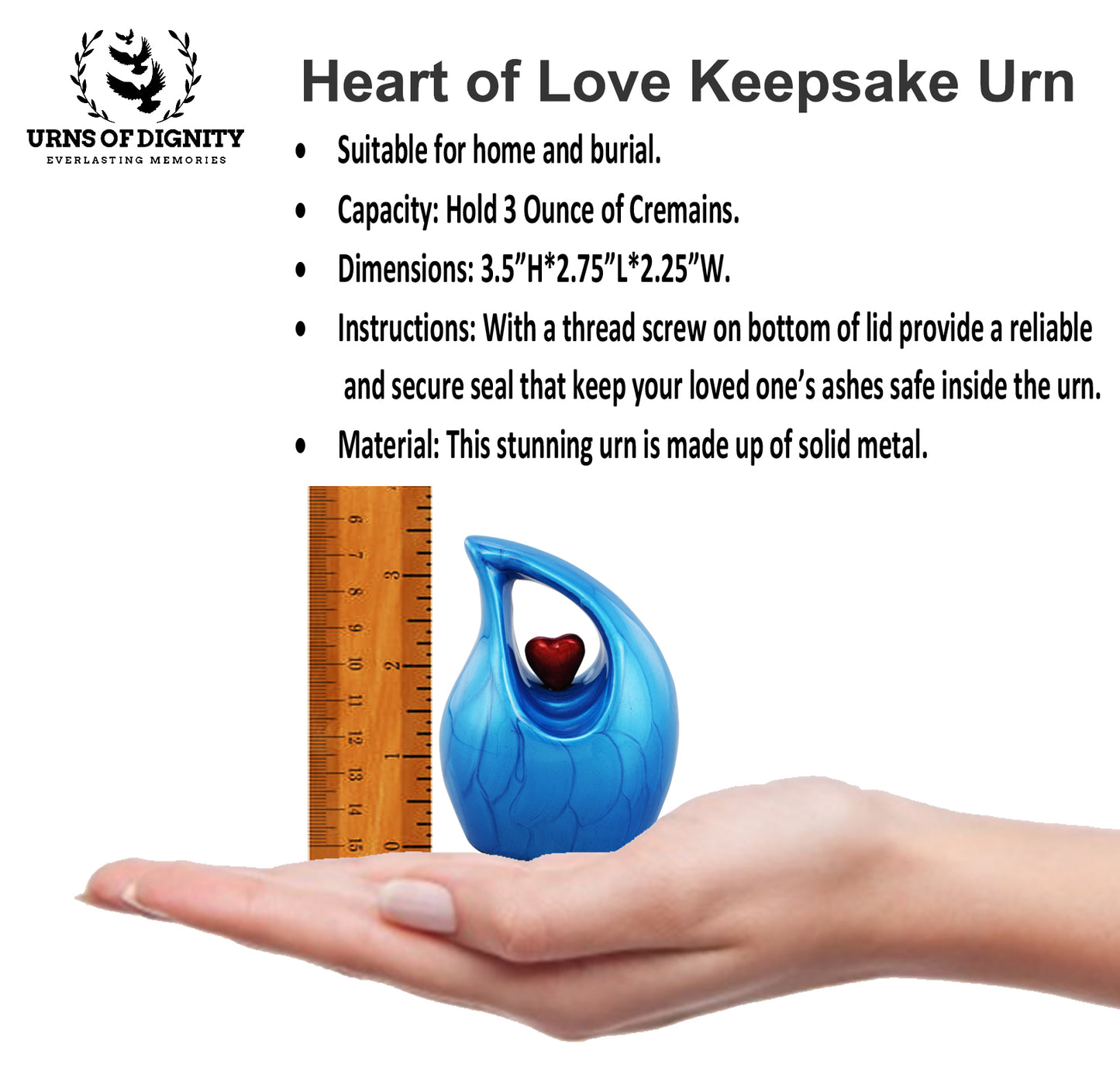 Urns of dignity keepsake Cremation Urn for Human Ashes – Keepsake Urn for Funeral, Columbarium or Home, Cremation Urns for Human Ashes. (Blue KS1)