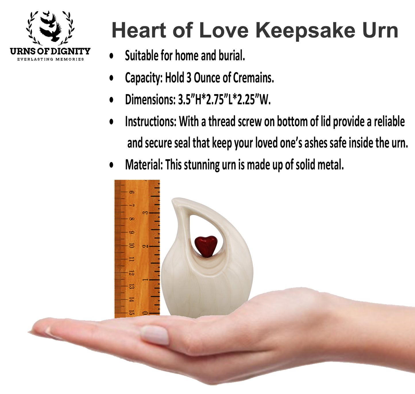 Urns of dignity keepsake Cremation Urn for Human Ashes – Keepsake Urn for Funeral, Columbarium or Home, Cremation Urns for Human Ashes. (White Red KS1)