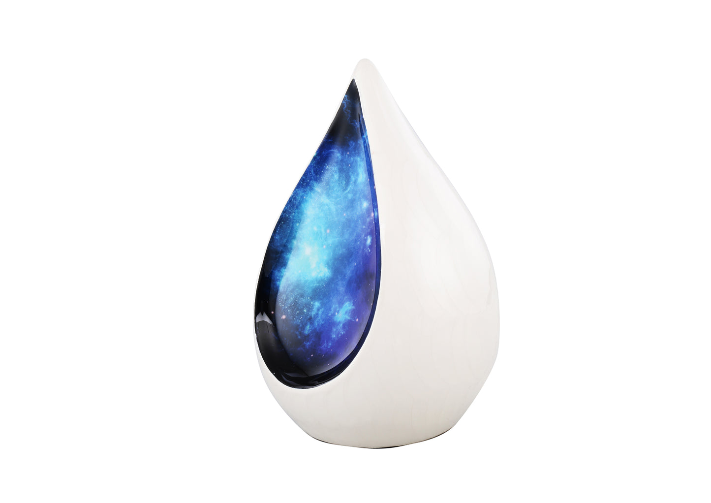 Urns of Dignity Everlasting Teardrop Cremation Urns, Urn for Human Ashes, Funeral, Adult urn 200 Cubic Inches with Velvet Bag-White Blue