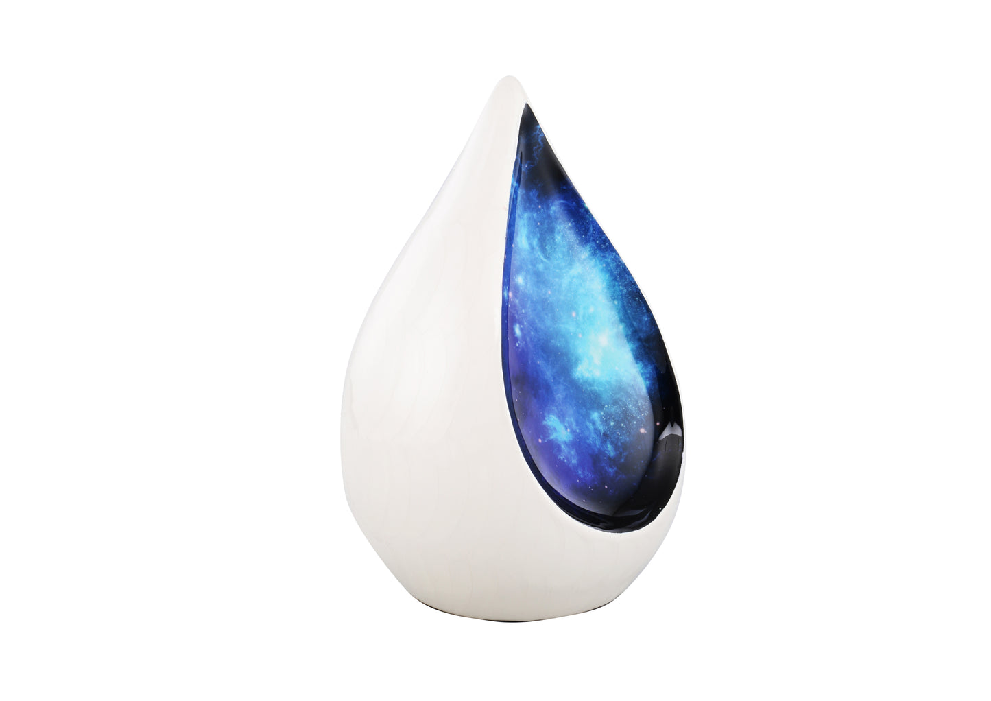 Urns of Dignity Everlasting Teardrop Cremation Urns, Urn for Human Ashes, Funeral, Adult urn 200 Cubic Inches with Velvet Bag-White Blue