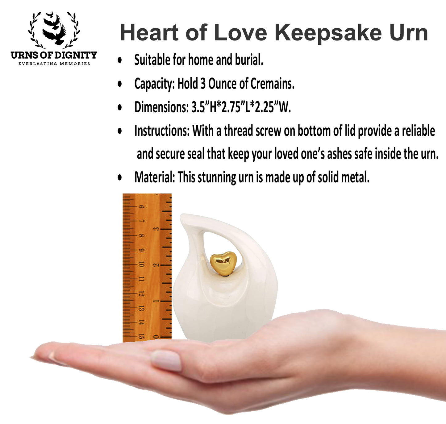 Urns of dignity keepsake Cremation Urn for Human Ashes – Keepsake Urn for Funeral, Columbarium or Home, Cremation Urns for Human Ashes. (White Gold KS4)