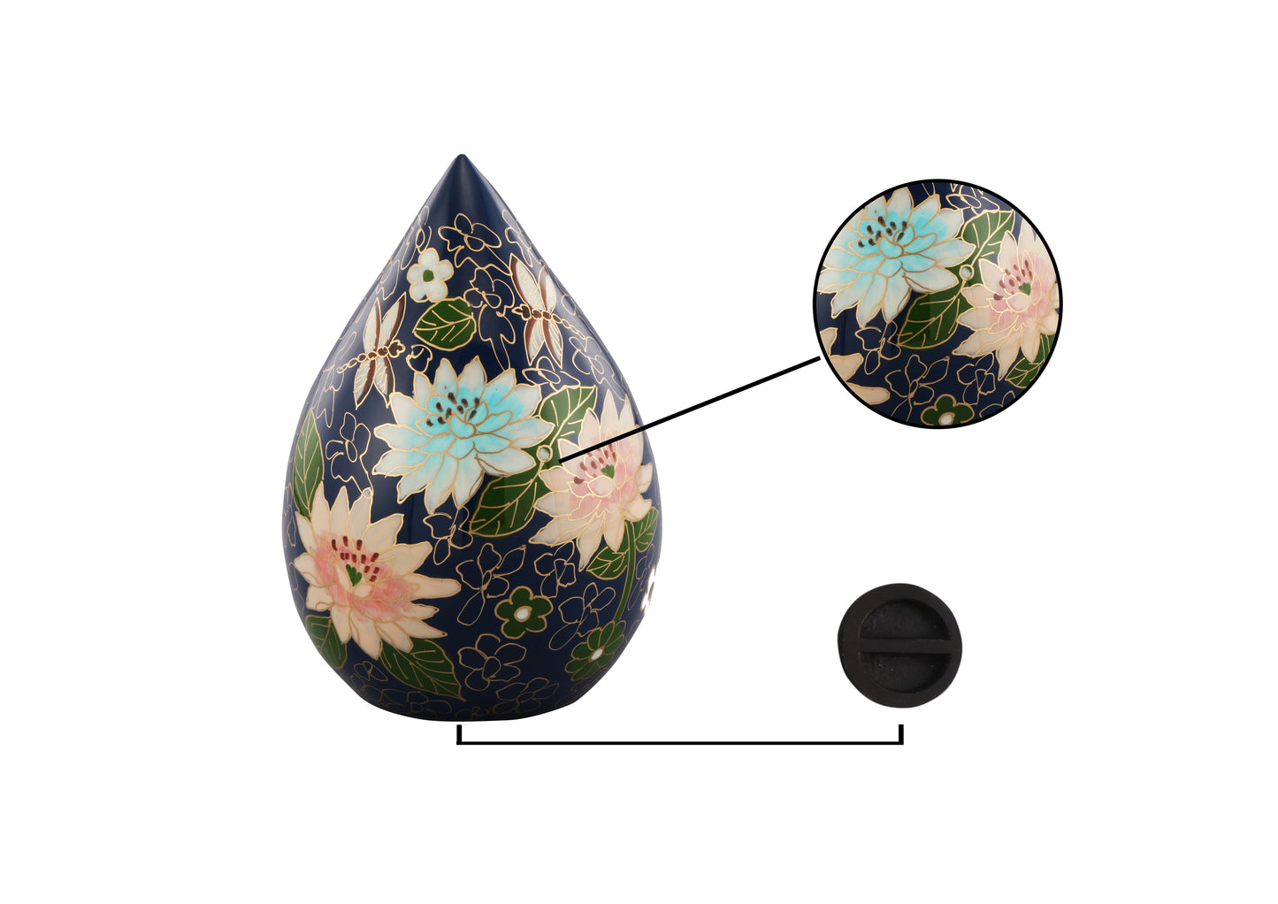 Urns of Dignity Hand Painted Teardrop Flower Cremation URNS,URN for Human Ashes, Adult URN for Funeral, Burial, Columbarium or Home, Cremation Urns for Human Ashes Adult 200 Cubic Inches:- with velvet bag