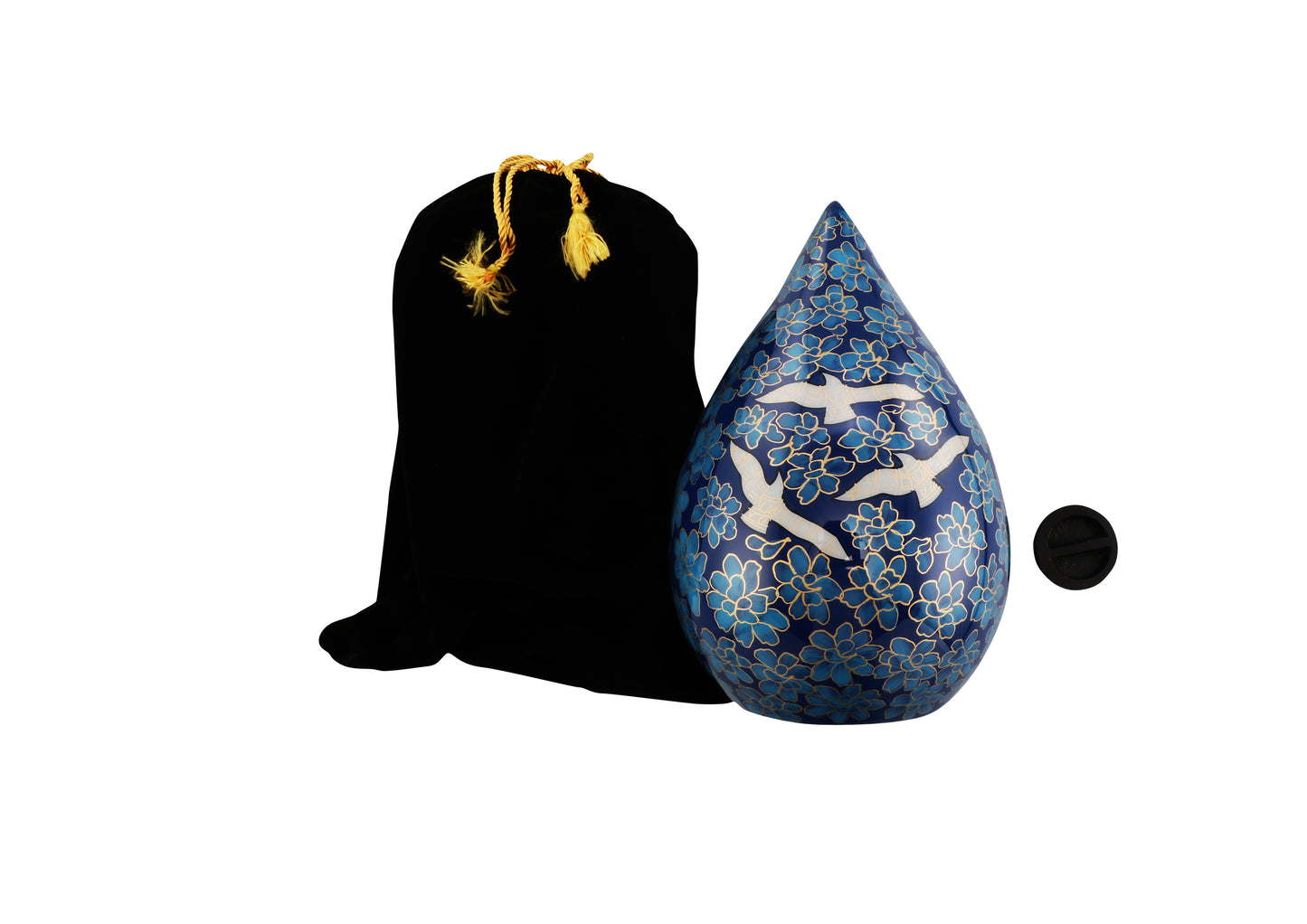 Urns of Dignity Hand Painted Teardrop Flower Cremation URNS,URN for Human Ashes, Adult URN for Funeral, Burial, Columbarium or Home, Cremation Urns for Human Ashes Adult 200 Cubic Inches:- with velvet bag