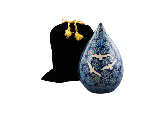 Urns of Dignity Hand Painted Teardrop Flower Cremation URNS,URN for Human Ashes, Adult URN for Funeral, Burial, Columbarium or Home, Cremation Urns for Human Ashes Adult 200 Cubic Inches:- with velvet bag