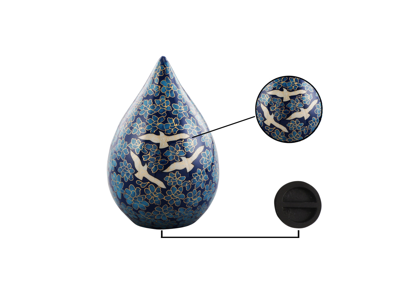 Urns of Dignity Hand Painted Teardrop Flower Cremation URNS,URN for Human Ashes, Adult URN for Funeral, Burial, Columbarium or Home, Cremation Urns for Human Ashes Adult 200 Cubic Inches:- with velvet bag