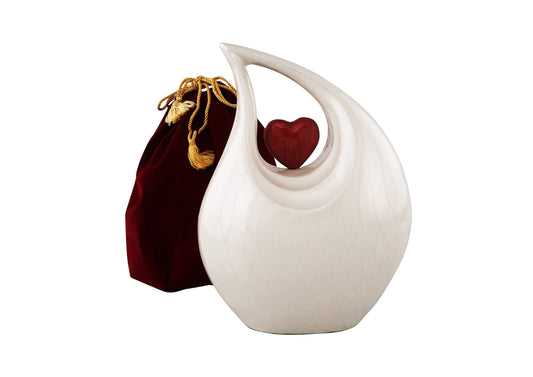 Urns of Dignity Cremation Urn Heart of Love Urn for Human Ashes – Cremation Urn for Funeral, Cremation Urns, Human Adult Urn 220cubic inch- with Velvet Bag.(White Red Heart Large)