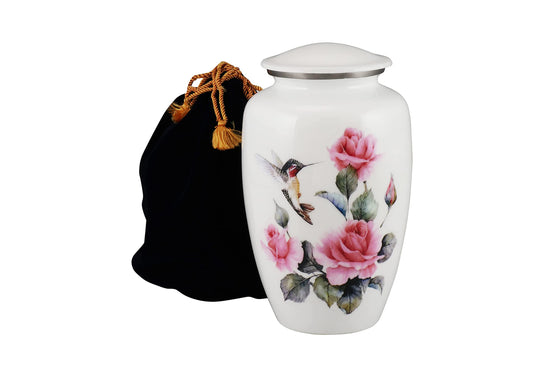 Urns of Dignity Classic Hummingbird Cremation urn for Human Ashes, Adult urn for Funeral, Burial, Home,  Adult Urn 200 Cubic Inches:- with Velvet Bag