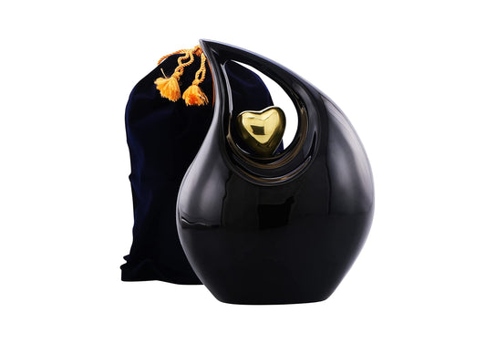 Urns of Dignity Cremation Urn Heart of Love Urn for Human Ashes – Cremation Urn for Funeral, Cremation Urns, Human Adult Urn 220cubic inch- with Velvet Bag.(Black Gold Heart Large)