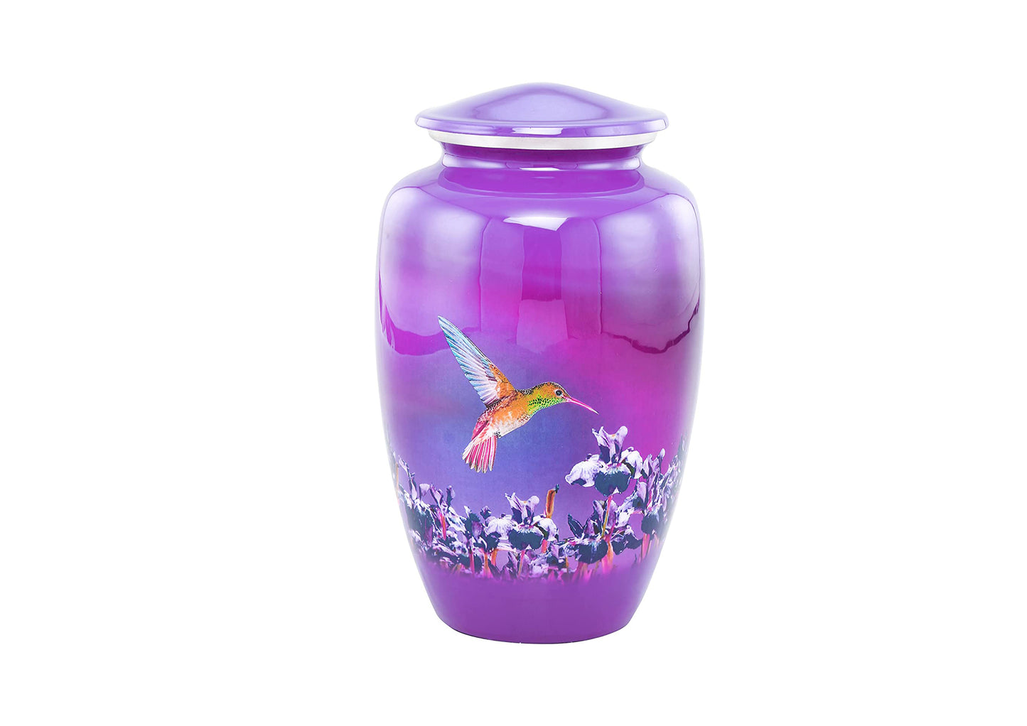 Urns of Dignity Classic Hummingbird Cremation urn for Human Ashes, Adult urn for Funeral, Burial, Home,  Adult Urn 200 Cubic Inches:- with Velvet Bag(Lavender))