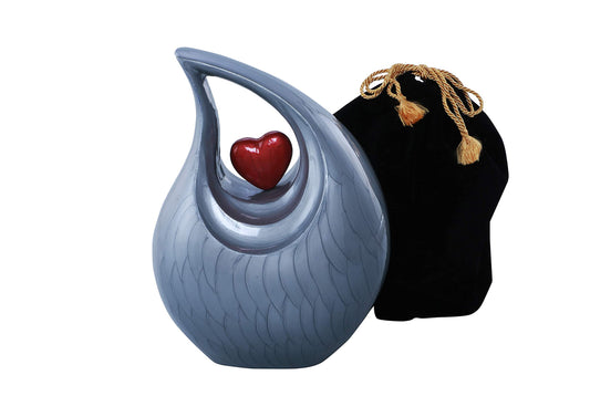 Urns of Dignity Cremation Urn Heart of Love Urn for Human Ashes – Cremation Urn for Funeral, Cremation Urns, Human Adult Urn 220cubic inch- with Velvet Bag.(Grey Red Heart Large)