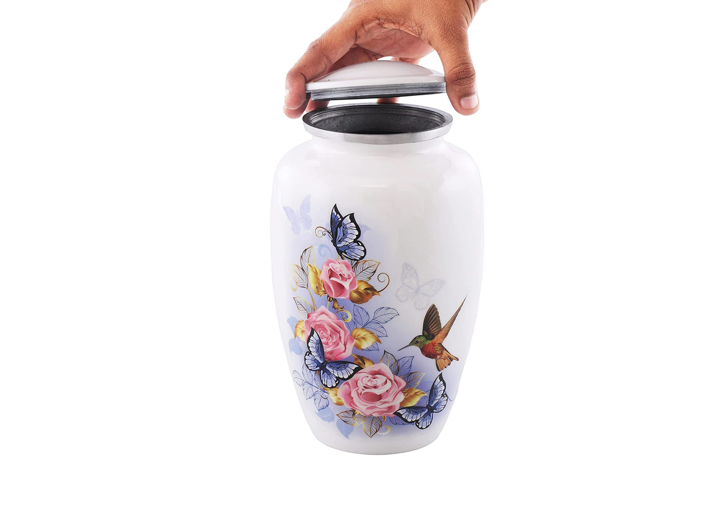 Urns of Dignity Classic Hummingbird Cremation urn for Human Ashes, Adult urn for Funeral, Burial, Home,  Adult Urn 200 Cubic Inches:- with Velvet Bag