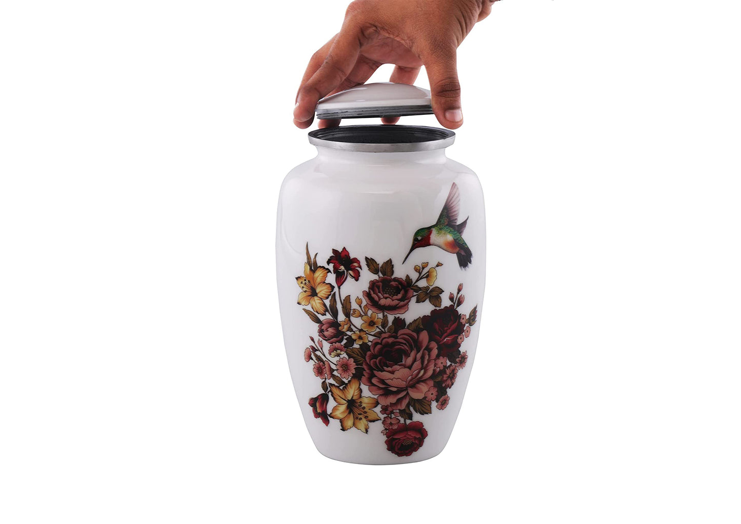 Urns of Dignity Classic Hummingbird Cremation urn for Human Ashes, Adult urn for Funeral, Burial, Home,  Adult Urn 200 Cubic Inches:- with Velvet Bag