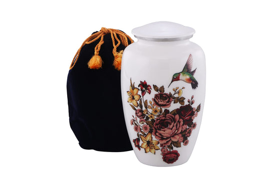 Urns of Dignity Classic Hummingbird Cremation urn for Human Ashes, Adult urn for Funeral, Burial, Home,  Adult Urn 200 Cubic Inches:- with Velvet Bag