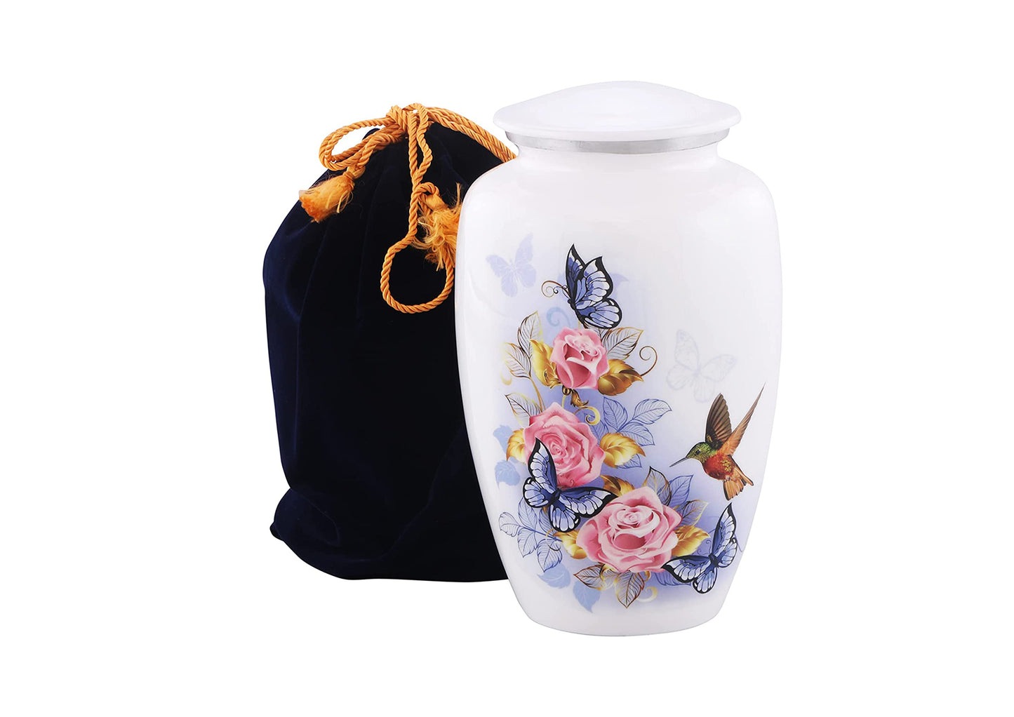 Urns of Dignity Classic Hummingbird Cremation urn for Human Ashes, Adult urn for Funeral, Burial, Home,  Adult Urn 200 Cubic Inches:- with Velvet Bag