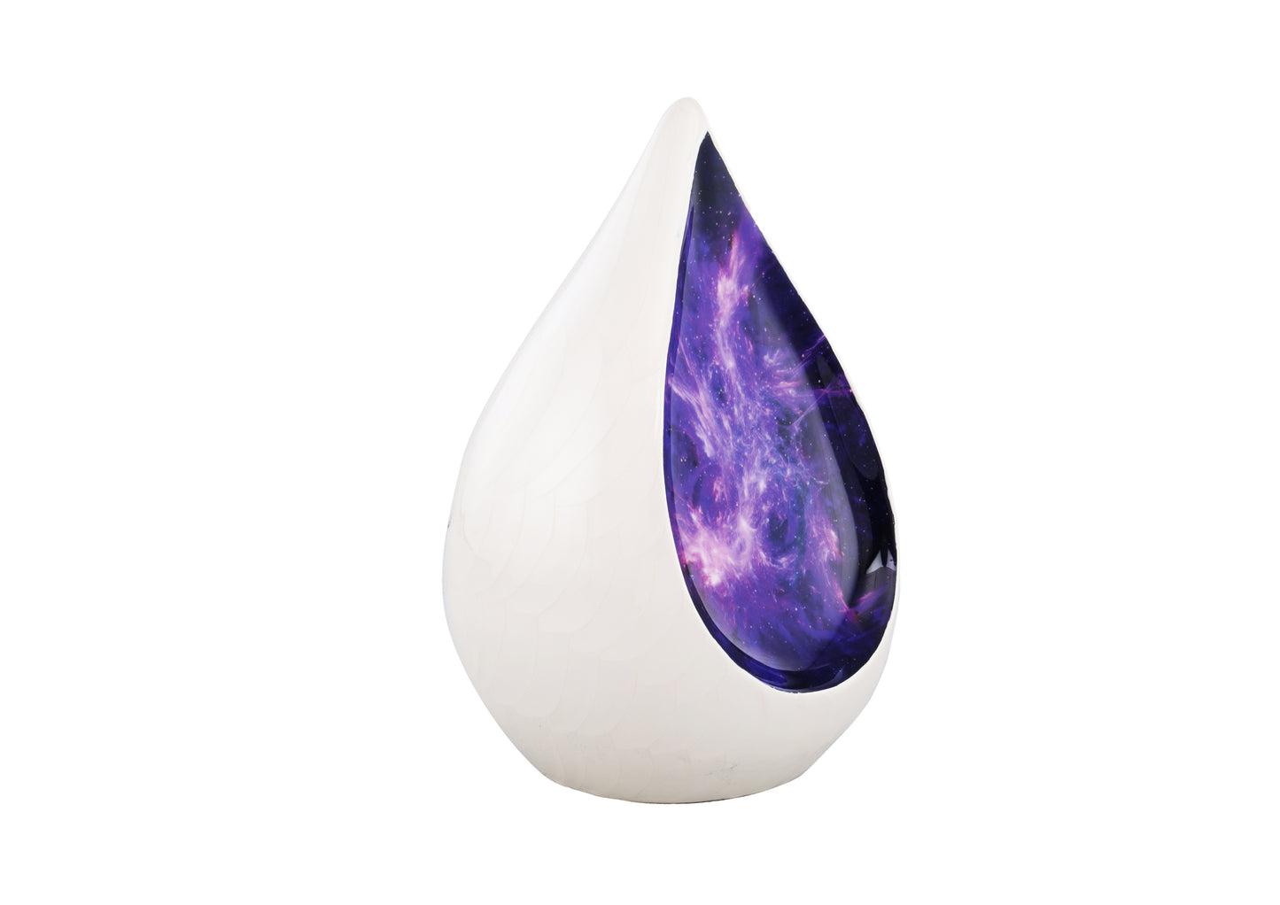 Urns of Dignity Everlasting Teardrop Cremation Urns, Urn for Human Ashes, Funeral, Adult urn 200 Cubic Inches with Velvet Bag-White Purple.