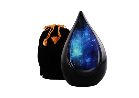 Urns of Dignity Everlasting Teardrop Cremation Urns, Urn for Human Ashes, Funeral, Adult urn 200 Cubic Inches with Velvet Bag-Black-Blue