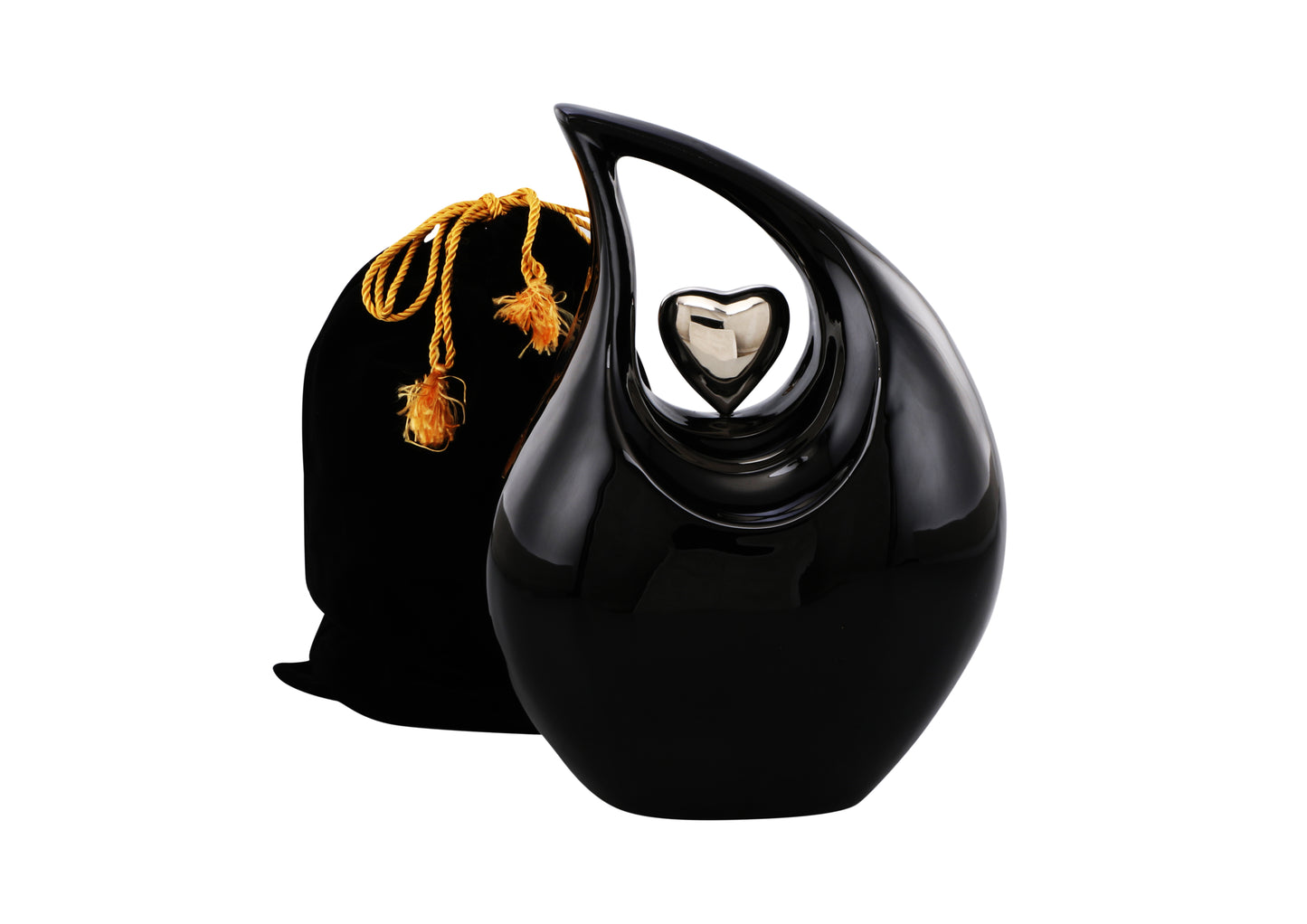 Urns of Dignity Cremation Urn Heart of Love Urn for Human Ashes – Cremation Urn for Funeral, Cremation Urns, Human Adult Urn 220cubic inch- with Velvet Bag.(Black Silver Heart Large)