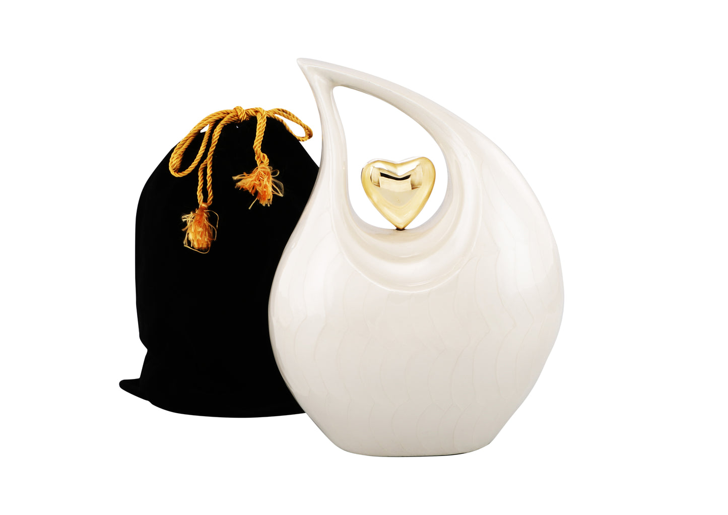 Urns of Dignity Cremation Urn Heart of Love Urn for Human Ashes – Cremation Urn for Funeral, Cremation Urns, Human Adult Urn 220cubic inch- with Velvet Bag.(White Gold Heart Large)