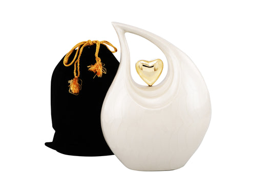 Urns of Dignity Cremation Urn Heart of Love Urn for Human Ashes – Cremation Urn for Funeral, Cremation Urns, Human Adult Urn 220cubic inch- with Velvet Bag.(White Gold Heart Large)