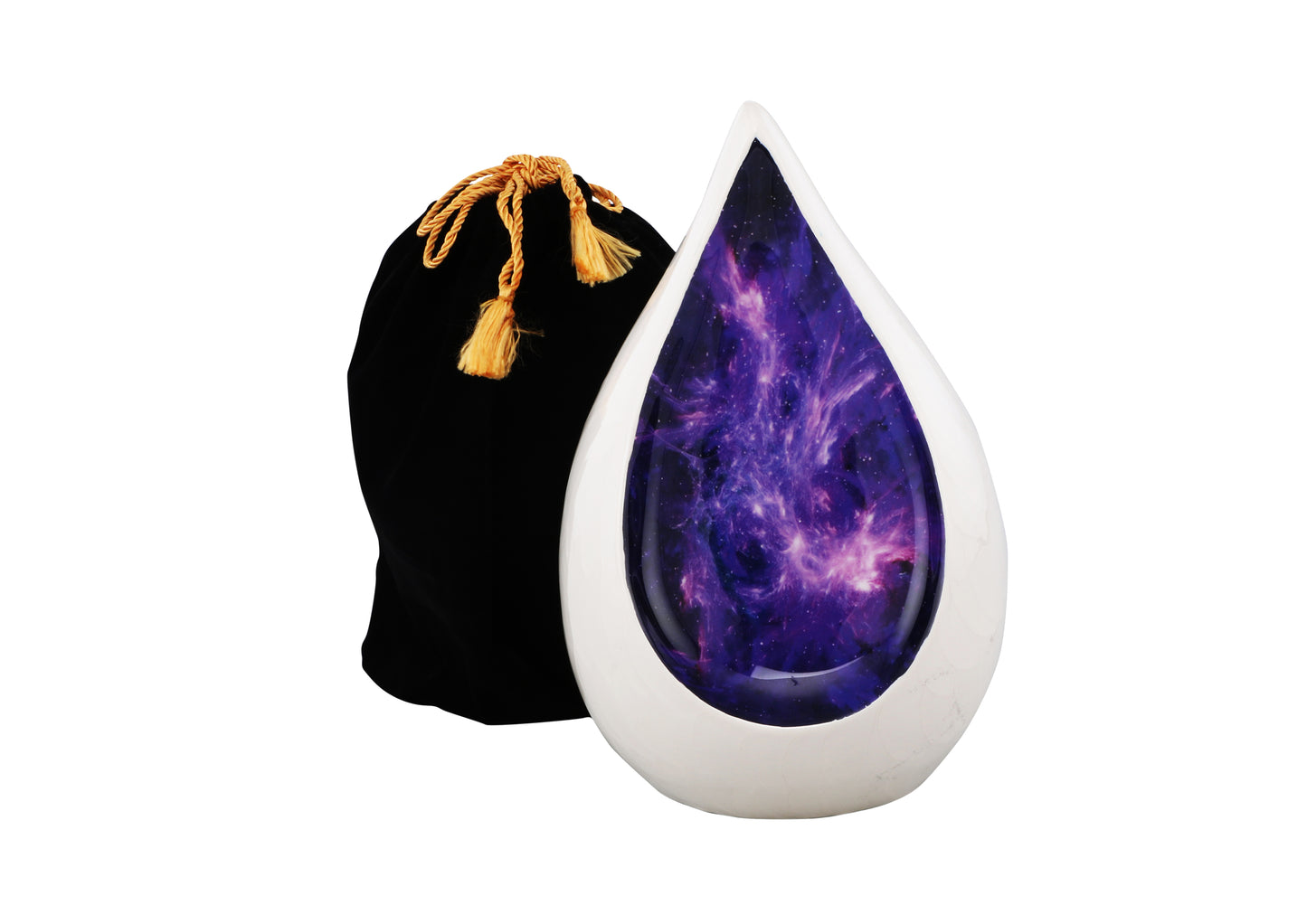 Urns of Dignity Everlasting Teardrop Cremation Urns, Urn for Human Ashes, Funeral, Adult urn 200 Cubic Inches with Velvet Bag-White Purple.